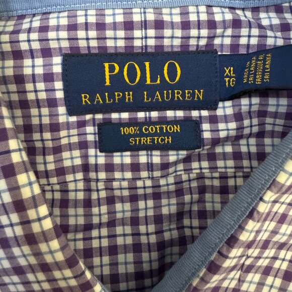 Polo Ralph Lauren Men Classic Plaid Button Up Shirt XL Dress Pony Purple Stretch - Picture 5 of 7